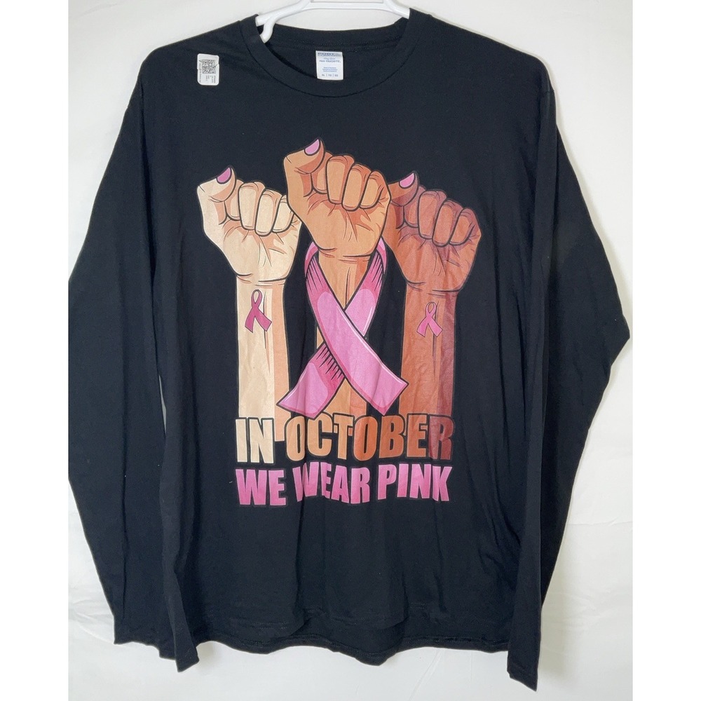 NWOT Women's Long Sleeve Breast Cancer In October We Wear Pink Shirt XL
